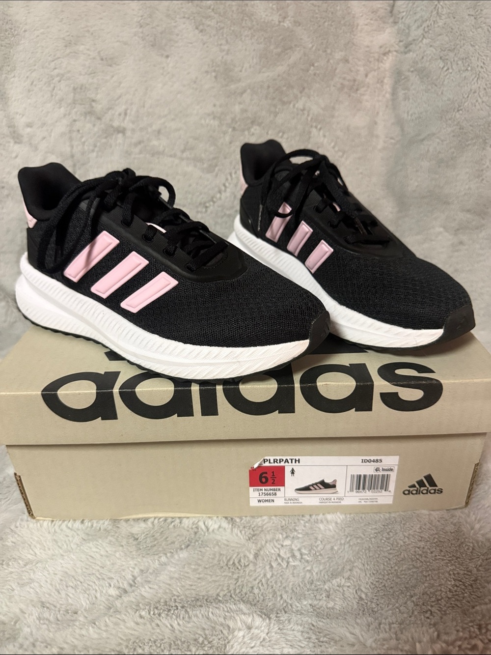 adidas Black Sneakers with Pink Stripes